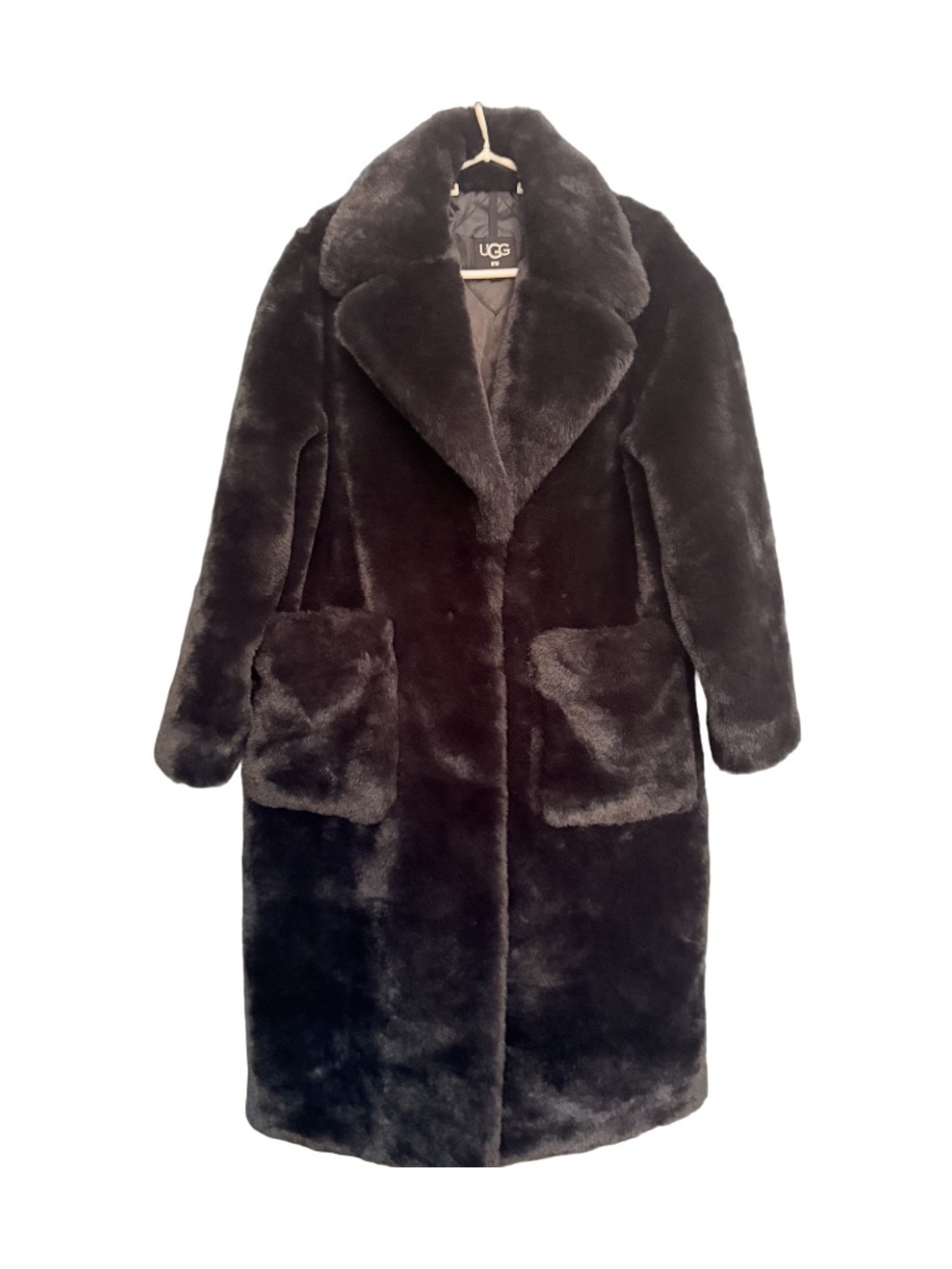 UGG Avaline Faux Fur Coat Tarr 1131537 Size Small Notched Collar New with Tags